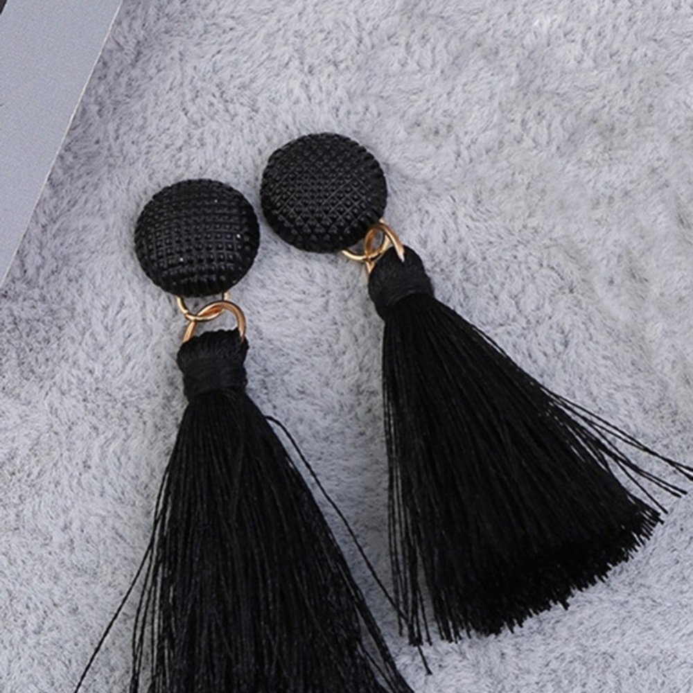 Black/Goldtone Drop Tassel Earrings Small NWOT - Picture 3 of 5